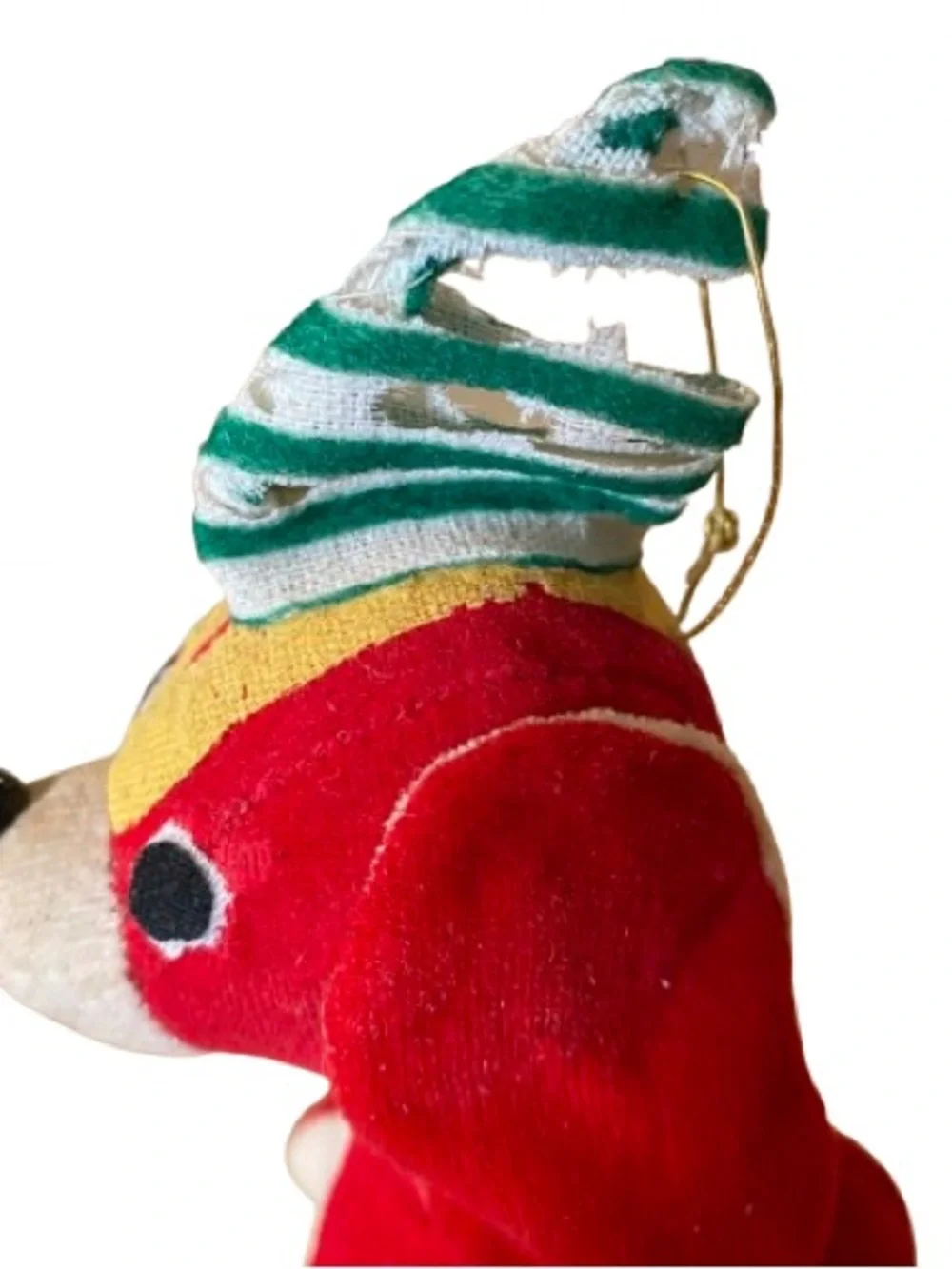 VTG Mid-Century Red Velveteen Dog Ornament Made in Japan Kitschy Retro Christmas